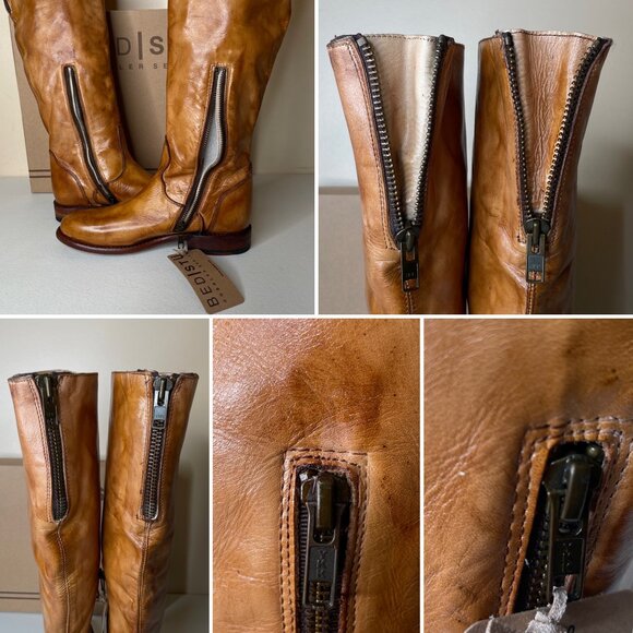 BED STU Tess Rustic Tan Distressed Tall Leather Riding Boots BedStu Size 7.5 - Picture 10 of 16